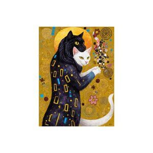 Black & White Cats Embrace, Built-in Back Wood Frame, Wall Art, 36L x 24W